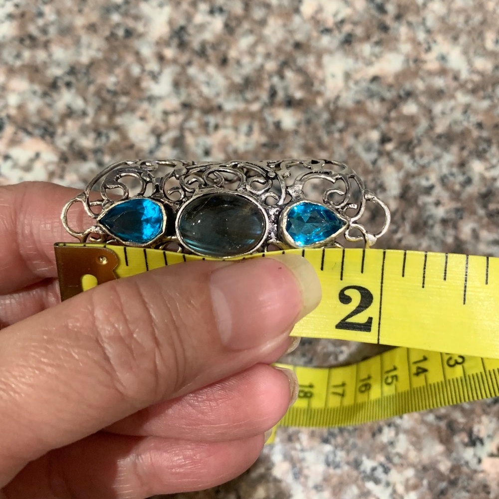 LABRADORITE & BLUE TOPAZ RING SIZE 10 - Picture 8 of 8